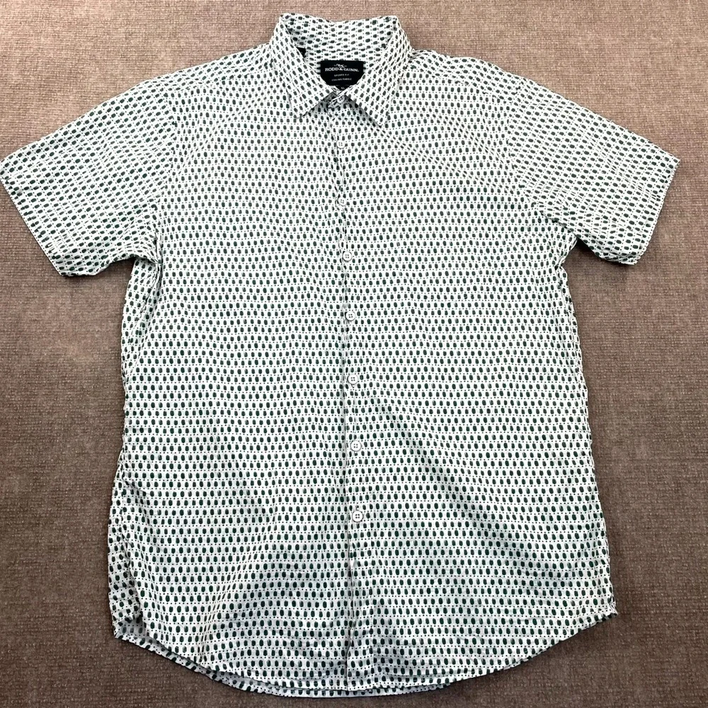 Rodd & Gunn Byron Geo Print Shirt Men XL White Green Cotton Sports Fit Button Up